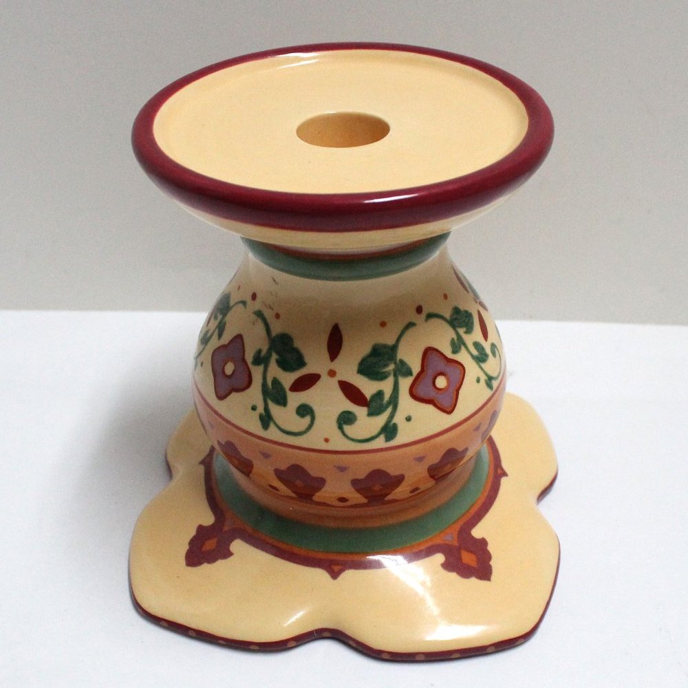 PartyLite Ceramic Bohemian Spice Pedestal Taper or Pillar Candle Holder Stick